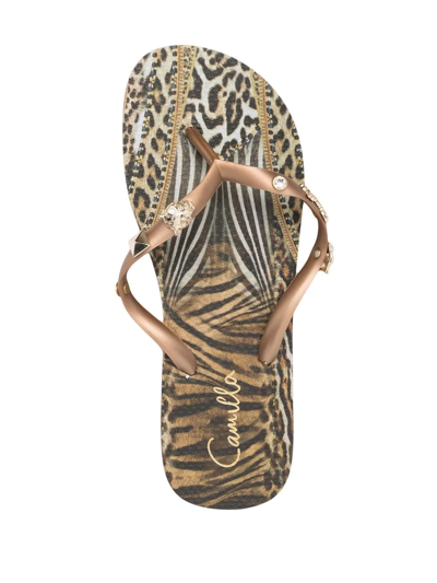 Shop Camilla Animal-print Flip Flops In Neutrals