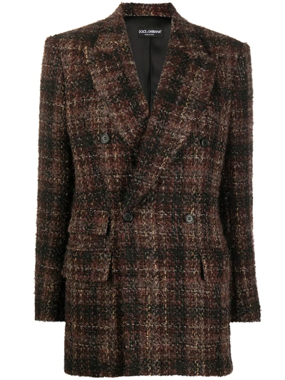 Shop Dolce & Gabbana Check Double-breasted Blazer In Brown