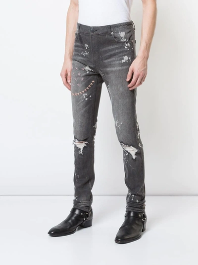 Shop God's Masterful Children Ripped Embroidered Slim-fit Jeans In Black