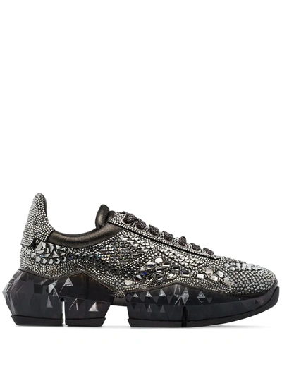 Shop Jimmy Choo Diamond Crystal Embellished Sneakers In Black