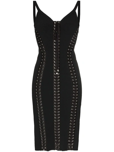 Shop Dolce & Gabbana Cady Sleeveless Lace-up Bodycon Dress In Black