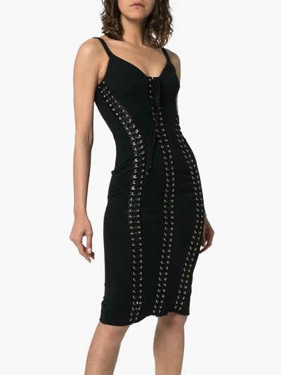 Shop Dolce & Gabbana Cady Sleeveless Lace-up Bodycon Dress In Black