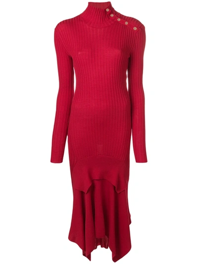 Shop Stella Mccartney Asymmetric Knit Dress In Red