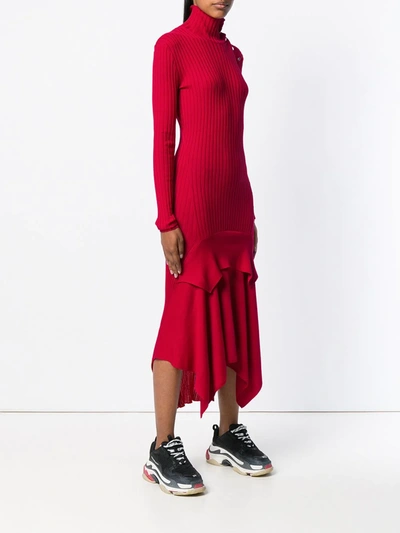 Shop Stella Mccartney Asymmetric Knit Dress In Red