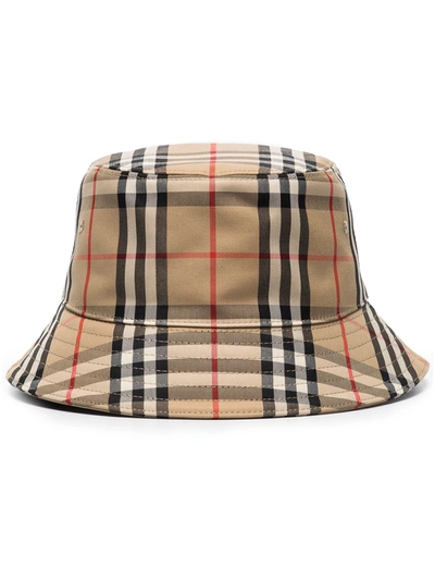 Burberry Check Cotton Blend Bucket Hat In Brown