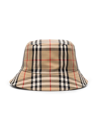 Burberry Check Cotton Blend Bucket Hat In Brown