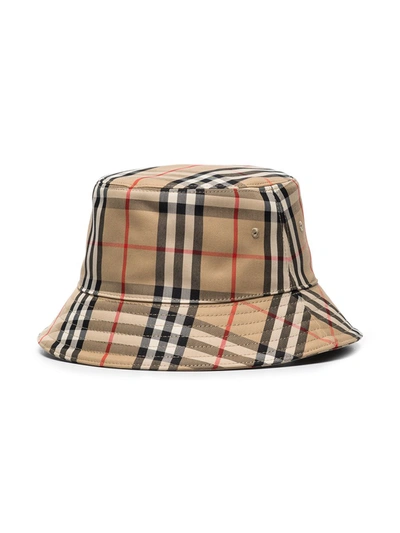 Burberry Check Cotton Blend Bucket Hat In Brown