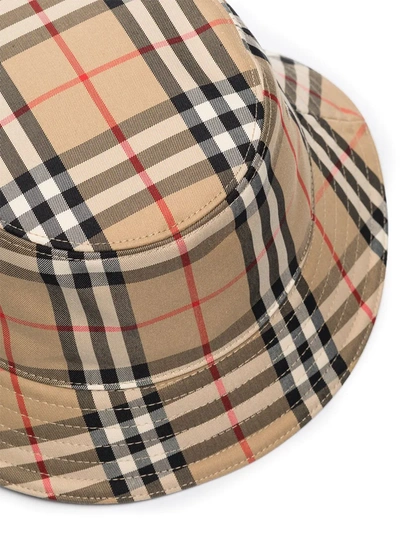 Burberry Check Cotton Blend Bucket Hat In Brown