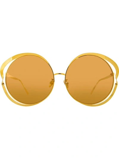 Shop Linda Farrow 660 C1 Round Sunglasses In Yellow