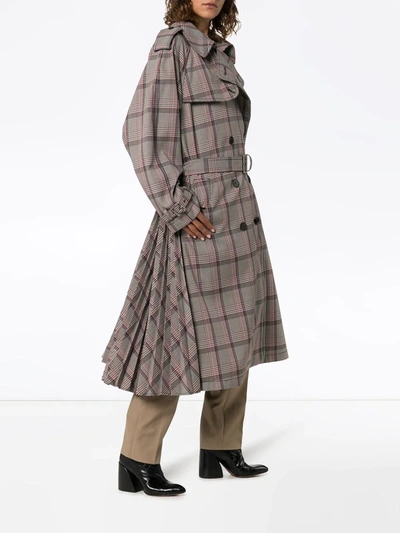 Shop Stella Mccartney Pleated Check Trench Coat In Brown