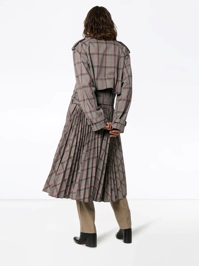 Shop Stella Mccartney Pleated Check Trench Coat In Brown