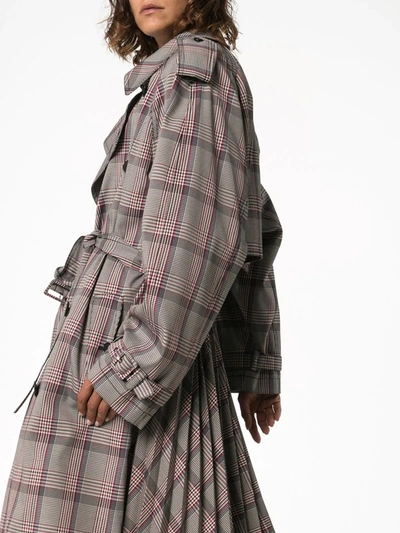 Shop Stella Mccartney Pleated Check Trench Coat In Brown