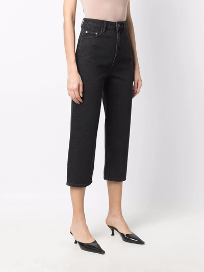 Shop Self-portrait Straight-leg Cropped Jeans In Black