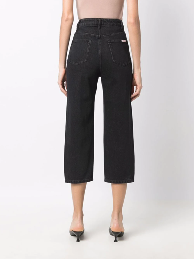 Shop Self-portrait Straight-leg Cropped Jeans In Black