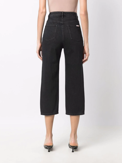Self-portrait High Waist Cropped Straight-leg Jeans In Black