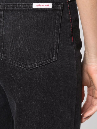 Self-portrait High Waist Cropped Straight-leg Jeans In Black