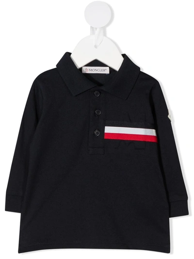 Shop Moncler Long Sleeve Striped Pattern Polo Shirt In Blue