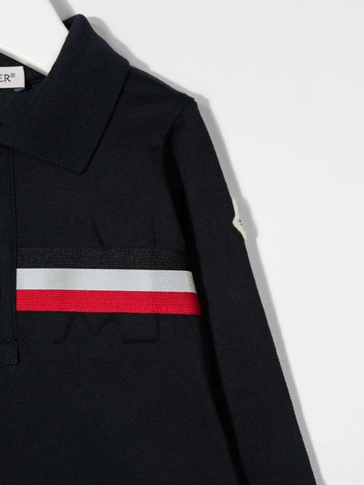 Shop Moncler Long Sleeve Striped Pattern Polo Shirt In Blue