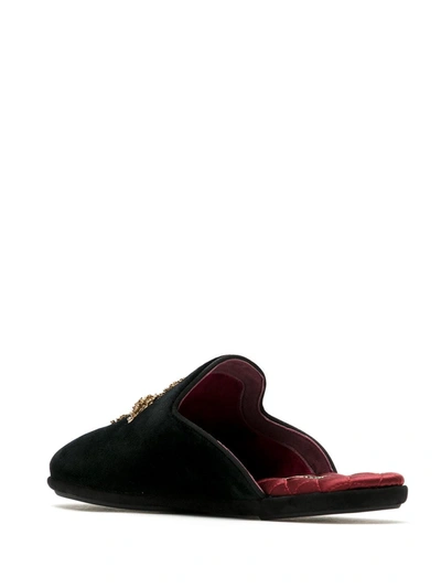 Shop Dolce & Gabbana Embroidered Velvet Slippers In Black