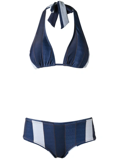 Shop Amir Slama Panelled Bikini Set In Blue