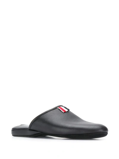 Shop Thom Browne Grosgrain Tab Pebbled Slippers In Black