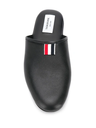 Shop Thom Browne Grosgrain Tab Pebbled Slippers In Black