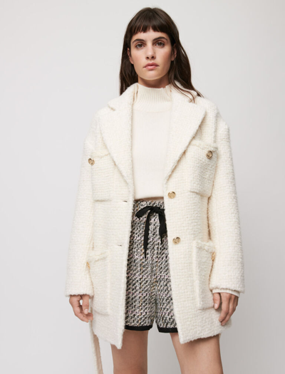 Maje Guiliette Textured Wool Cotton | ModeSens Coat Blend In Ecru 