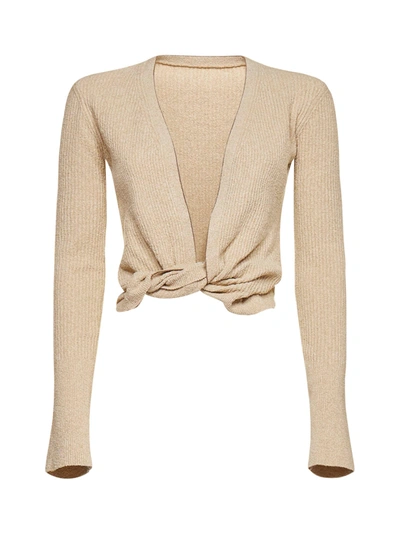 Le Gilet Noué Twisted Cropped Cardigan In Beige
