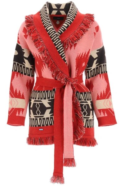 Shop Alanui Cashmere And Linen Icon Cardigan In Fancy Pink (red)