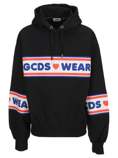 Shop Gcds Cute Tape Logo Hoodie In Black