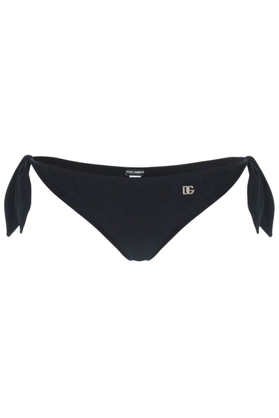 Shop Dolce & Gabbana Bikini Slip With Side Bows In Nero (black)