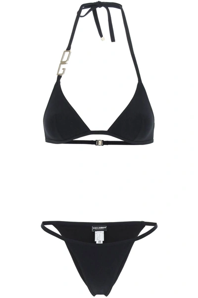 Shop Dolce & Gabbana Bikini Set With Dg Logo In Nero (black)