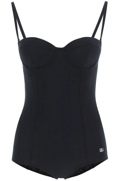 Shop Dolce & Gabbana Balconette Swimsuit In Nero (black)