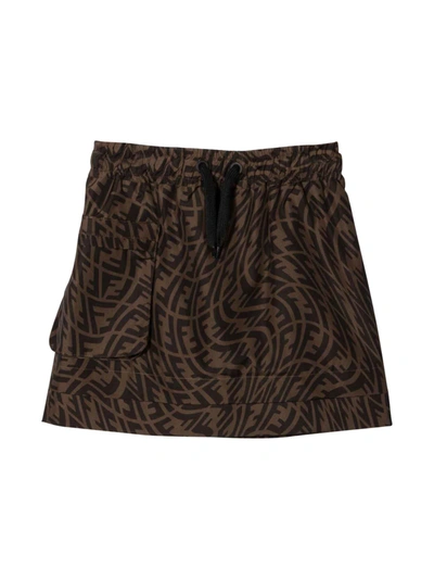 Shop Fendi Skirt With Print Ff In Tobacco