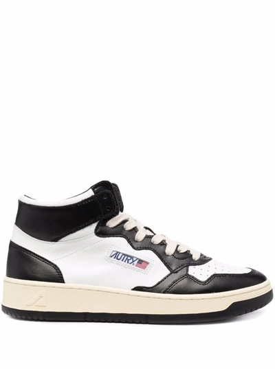 Shop Autry Bicolor Leather High Sneakers With Logo In White/black