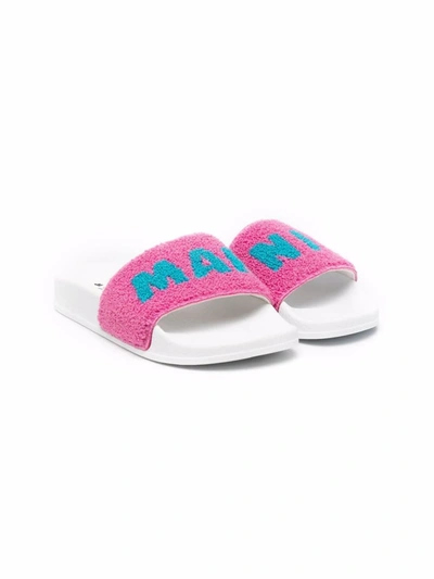 Shop Marni Slippers With Logo In Fucsia-blu