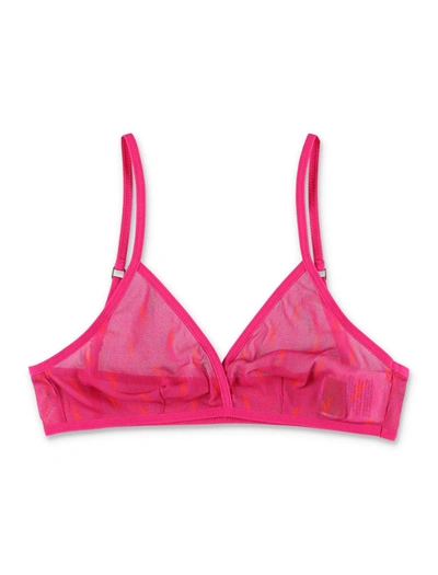 Shop Saint Laurent Monogram Tulle Bra In Fucsia