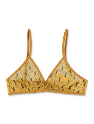 Shop Saint Laurent Monogram Tulle Bra In Yellow