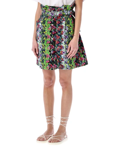 Shop Kenzo Blurred Flowers Belted Miniskirt In Multicolor
