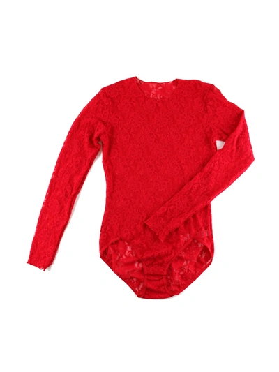 Shop Hanky Panky Long Sleeve Bodysuit In Red