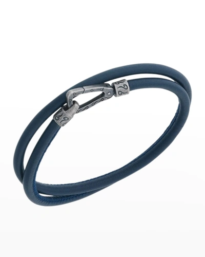 Shop Marco Dal Maso Men's Leather Double-wrap Bracelet, Blue In Black