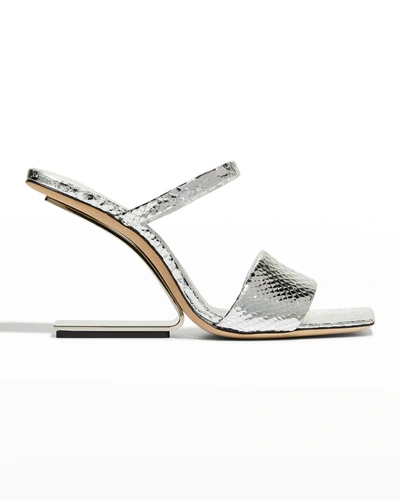 Shop Cult Gaia Rene Snake-print Metallic Sandals In Silver