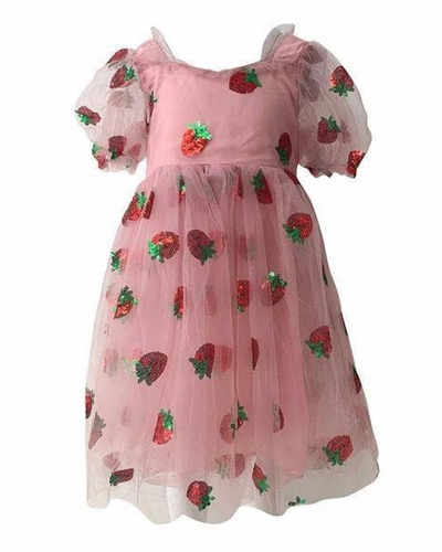 Shop Lola + The Boys Girl's Strawberry Sequined Tulle Dress In Pink