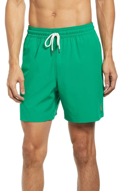 Shop Polo Ralph Lauren Traveler Solid Swim Trunks In Cruise Green