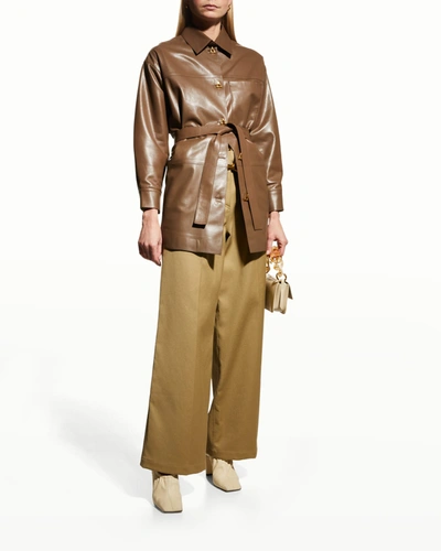 Shop Aeron Hannah Belted Leather Shirt In Taupe