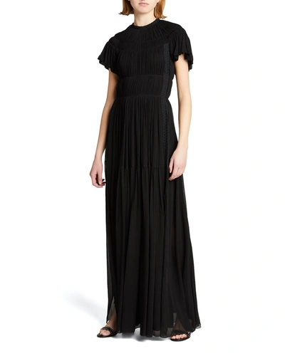 Shop Chloé Lace-inset Chiffon Dress In Black