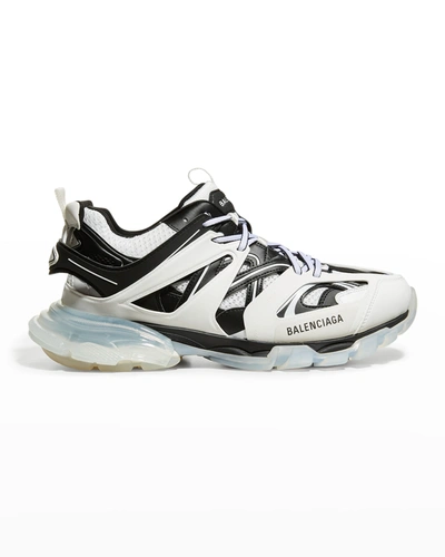 Shop Balenciaga Men's Track Clear-sole Caged Trainer Sneakers In Blanc/noir