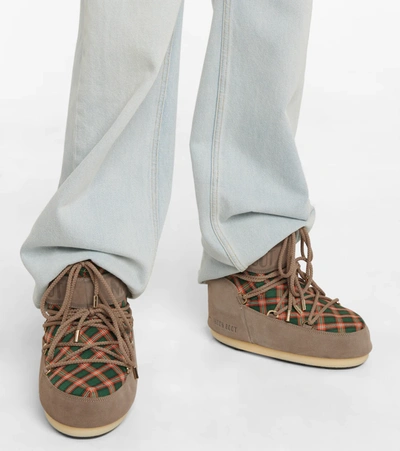 Shop Moon Boot Mars Suede Tartan Snow Boots In Taupe/green/red