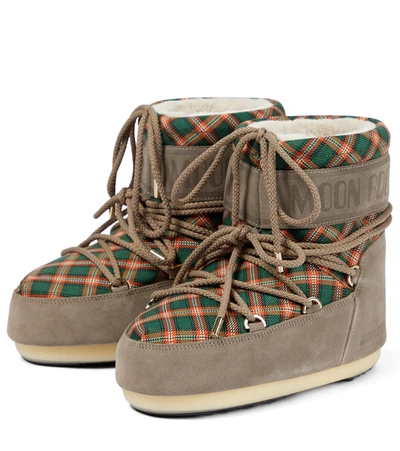 Shop Moon Boot Mars Suede Tartan Snow Boots In Taupe/green/red