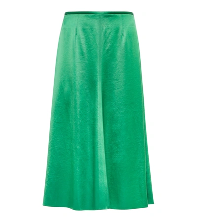 Shop Nanushka Zoya Mid-rise Satin Midi Skirt In Green